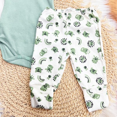  CONJ. DE MALHA 3 PEÇAS - Aventura na Selva - Verde e Off White
